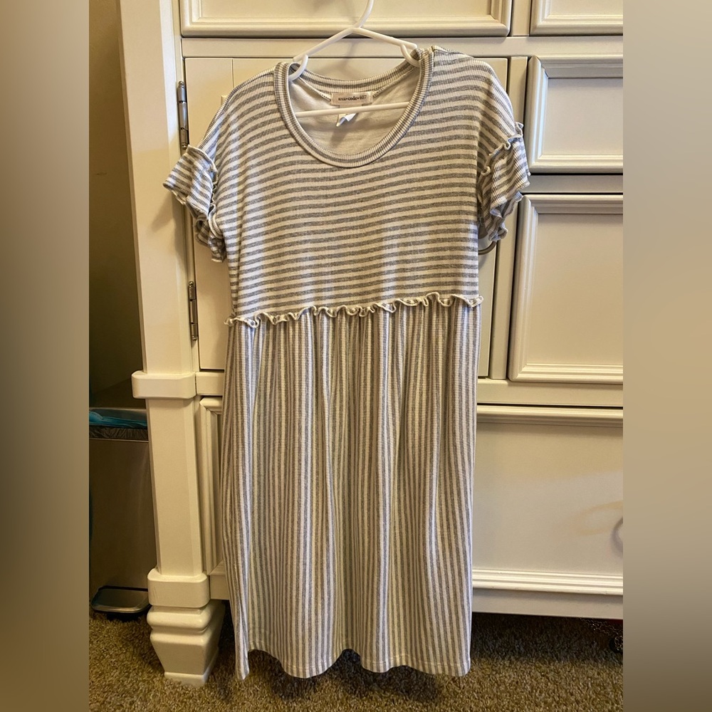 Cute gray and white striped dress.